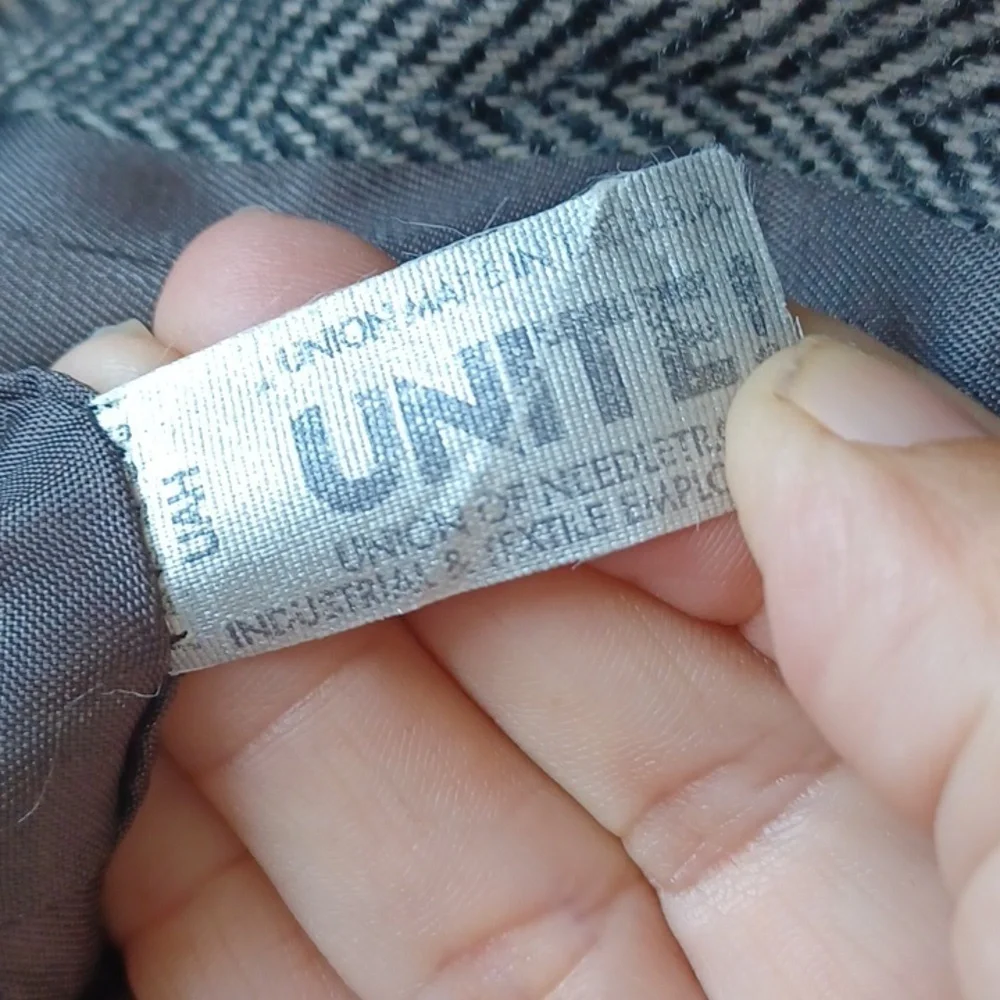 Bernard Allen Wool HerringboneSport Coat  black&white, 44L, Union Made In USA